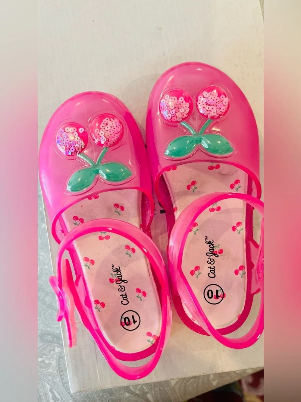 Cat & Jack Girls' Pink Cherry Jelly Sandals size 10 girls